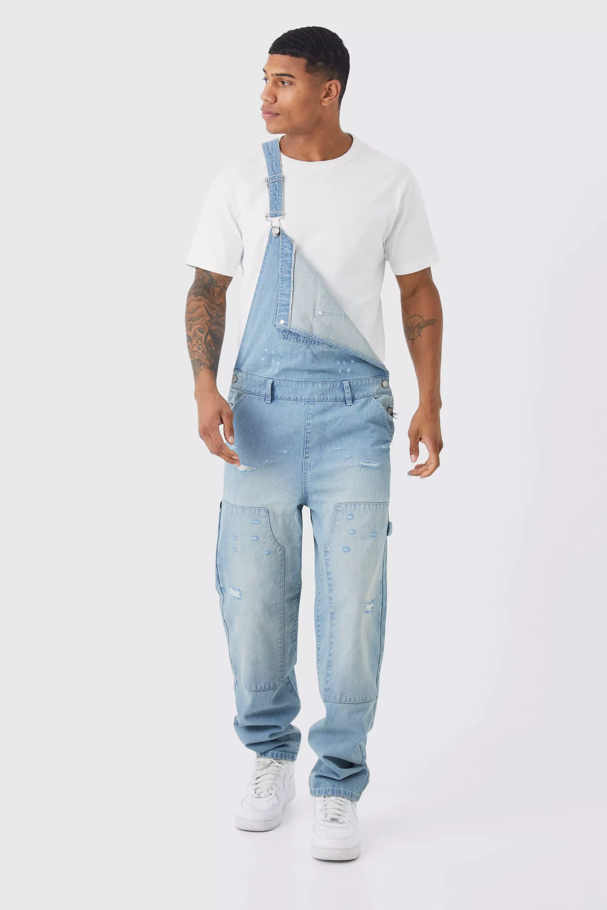 Relaxed Carpenter Distressed Dungaree boohooMAN UK